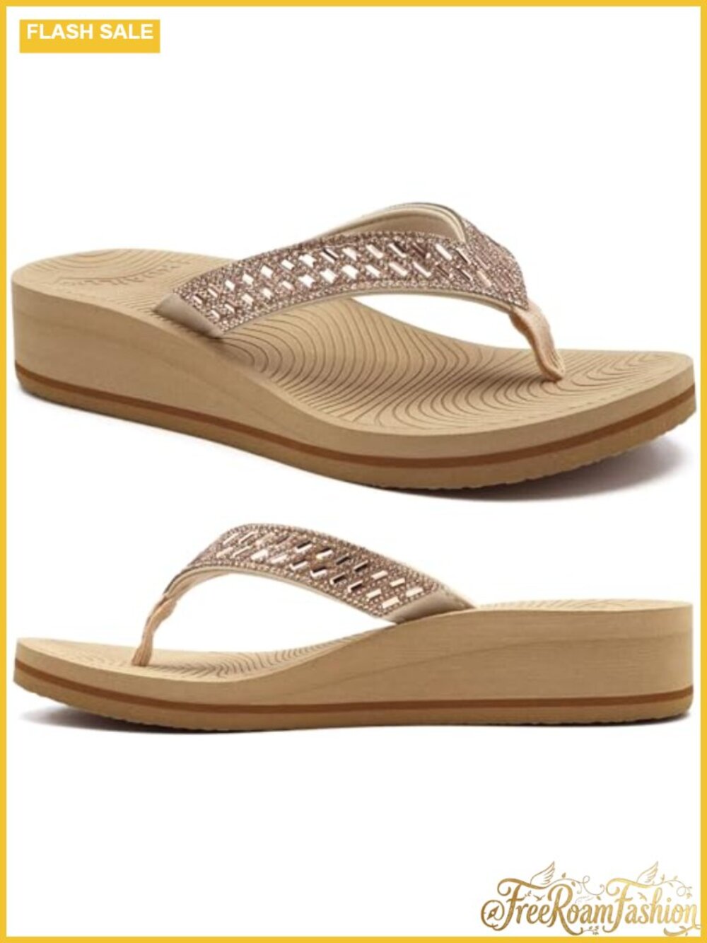Rhinestone Platform Arch Support Flip Flop Sandals